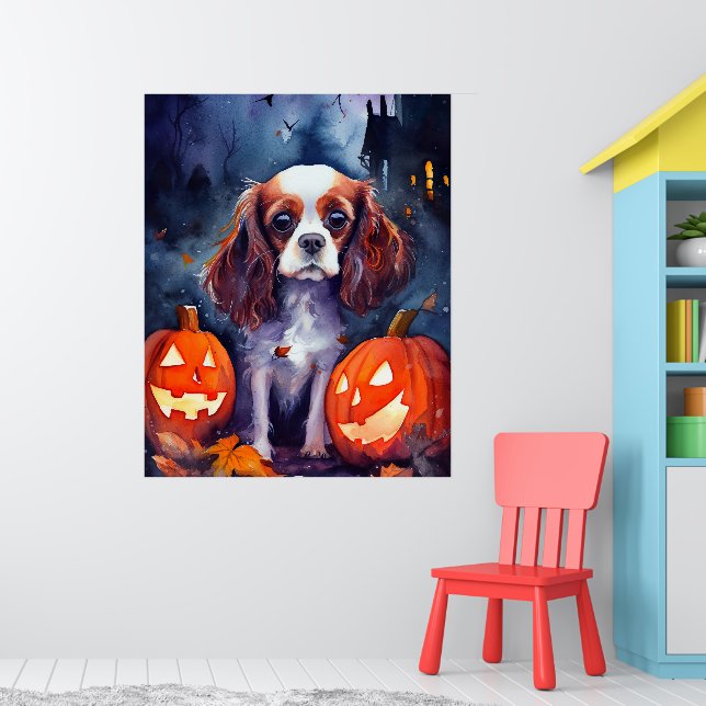 Halloween Cavalier Kung Charles Spain Pumpkins Poster (Barnkammare 1)
