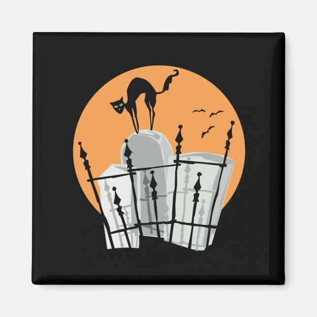 Halloween Cemetery Cat Magnet (Framsidan)
