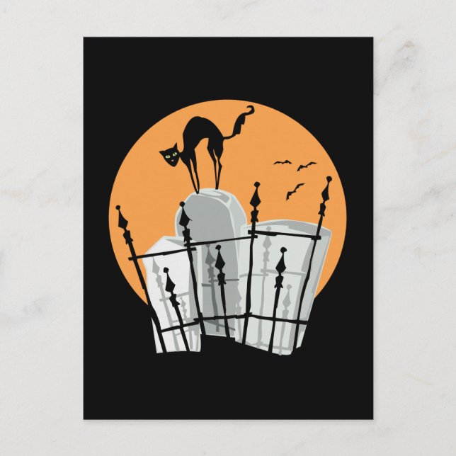 Halloween Cemetery Cat Vykort (Framsida)