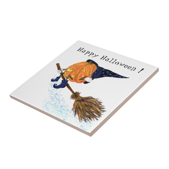 Halloween Ceramic Tile Witch Pumpkin Flies Broom Kakelplatta (Sidan)