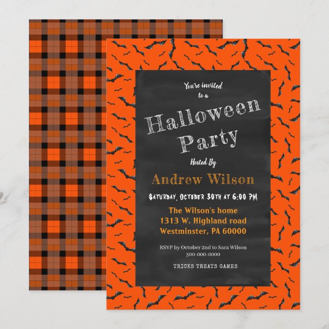 Halloween Chalkboard Inbjudningar (Fram/baksida)