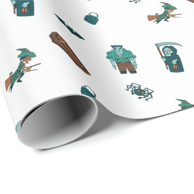 Halloween Character Mönster Gift Wrap 🦇 🕸️ Presentpapper (Rullad Hörn)