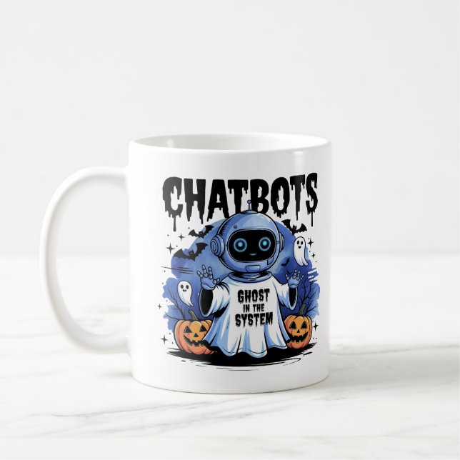 🤖 Halloween Chatbot AI Funny Ghost i Maskin 👻 🎃 Kaffemugg (Vänster)