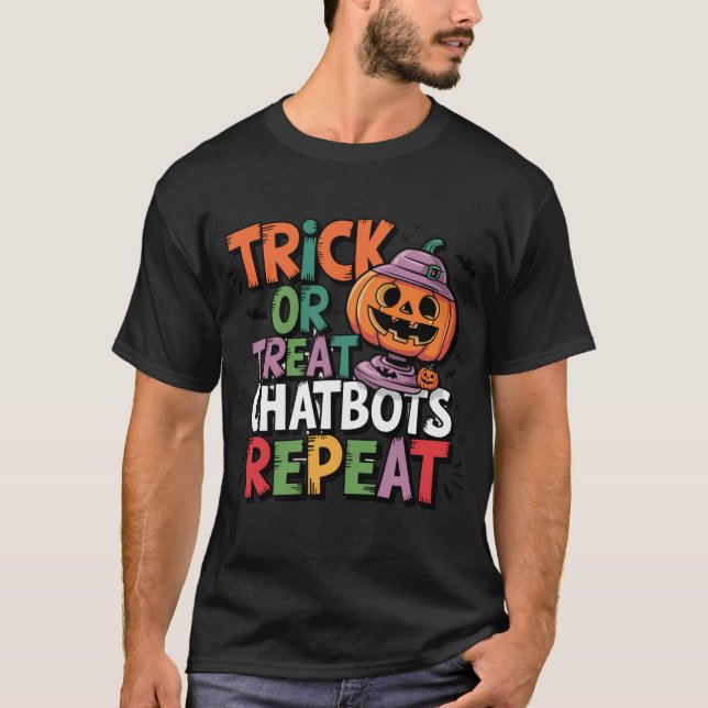 Halloween Chattbot AI Rolig Bus eller Godis T Shirt (Framsida)