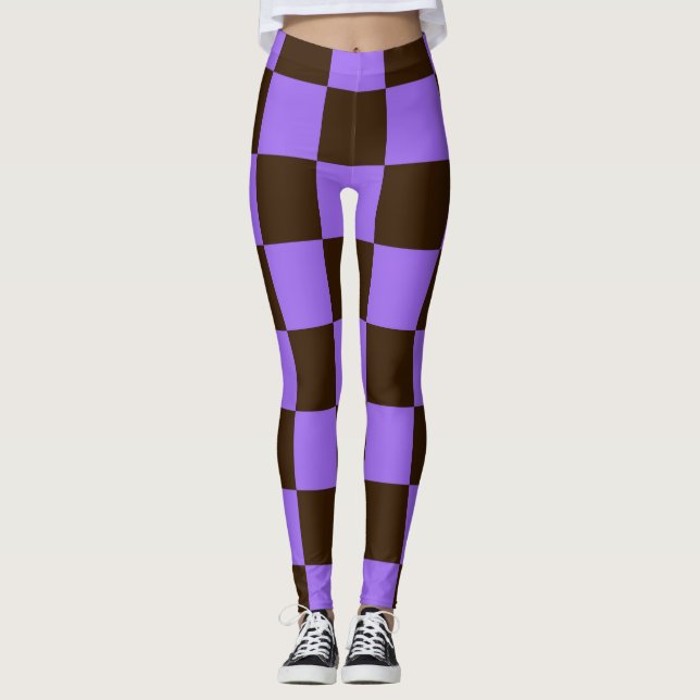 Halloween Checkered Black and Lila Mönster Leggings (Framsida)