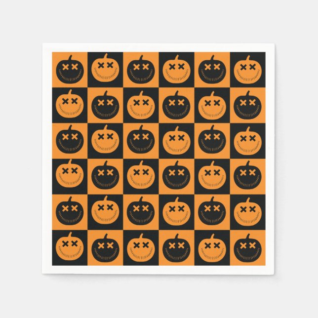 Halloween Checkers Mönster med Pumpkins Pappersservett (Framsidan)