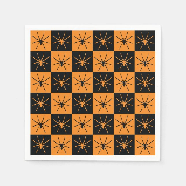 Halloween Checkers Mönster med Spiders Pappersservett (Framsidan)