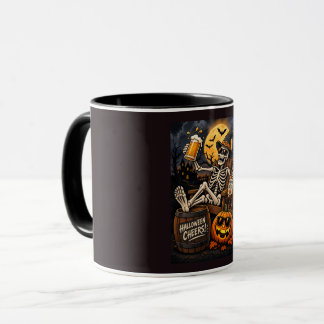 Halloween Cheers! Mugg, Avslappnad Skelett med Öl Mugg