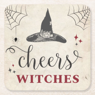 Halloween Cheers Witches Funny Bachelorette Party Underlägg Papper Kvadrat