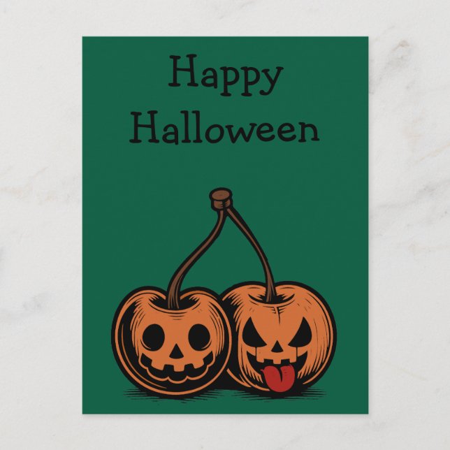 Halloween Cherry Jack-o-Lanternor Helg Vykort (Framsida)