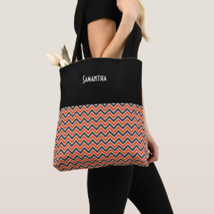 Halloween Chevron Bold Orange Black White Namn Tygkasse