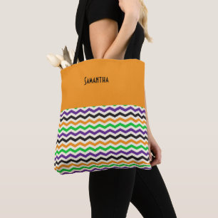 Halloween Chevron Grönt Lila Black Orange Namn Tygkasse