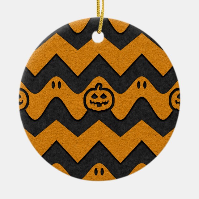 Halloween Chevron Mönster med Spöken och Pumpkins Julgransprydnad Keramik (Framsidan)