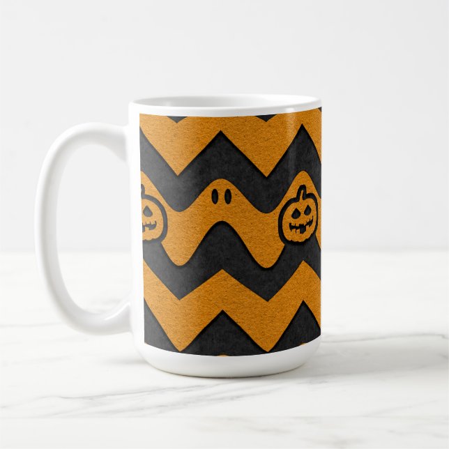 Halloween Chevron Mönster med Spöken och Pumpkins Kaffemugg (Vänster)