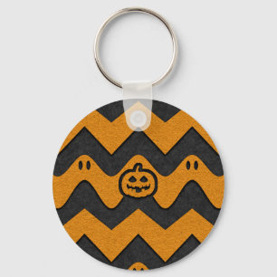 Halloween Chevron Mönster med Spöken och Pumpkins Nyckelring