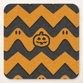 Halloween Chevron Mönster med Spöken och Pumpkins Underlägg Papper Kvadrat