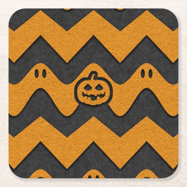 Halloween Chevron Mönster med Spöken och Pumpkins Underlägg Papper Kvadrat (Framsidan)