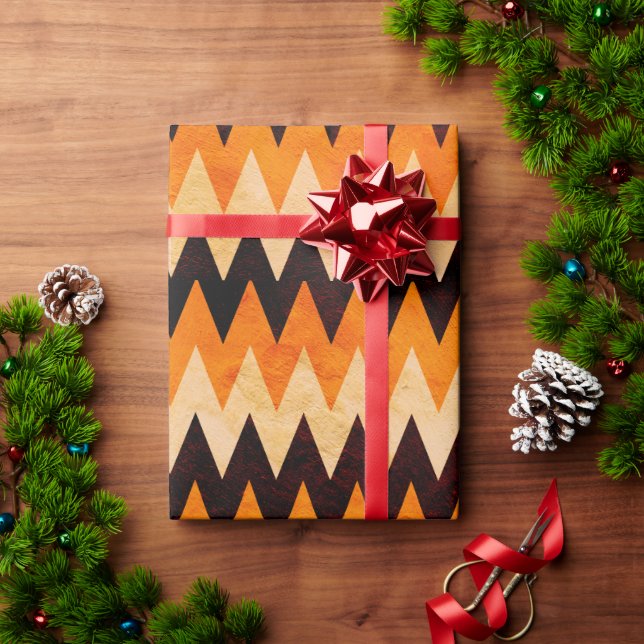 Halloween Chevron Sicksackmönster – Orange & Svart Presentpapper (Julgåva)
