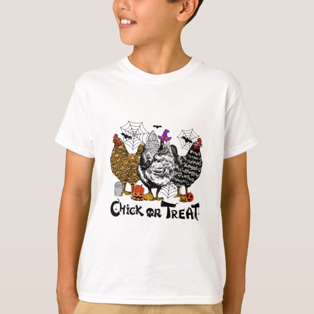 Halloween Chicken-Chick eller behandla talessäsong T Shirt (Framsida)