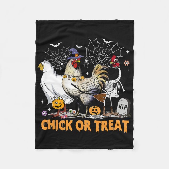 Halloween Chicken Pumpkin Chick eller Behandla Spo Fleecefilt (Framsidan)