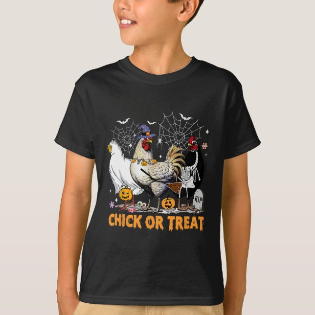 Halloween Chicken Pumpkin Chick eller Behandla Spo T Shirt (Framsida)