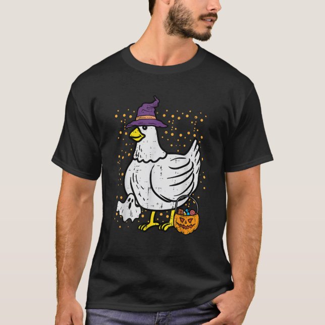Halloween Chicken Rooster Costume Farmer Men Women T Shirt (Framsida)