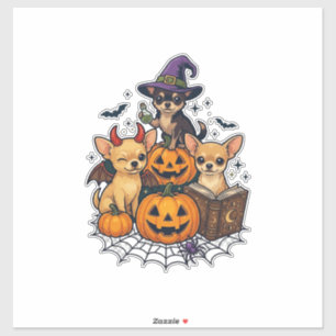 Halloween Chihuahua Hundar Pumpa Häxa Hatt Trollfo Klistermärken