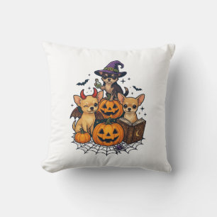 Halloween Chihuahua Hundar Pumpa Häxa Hatt Trollfo Kudde