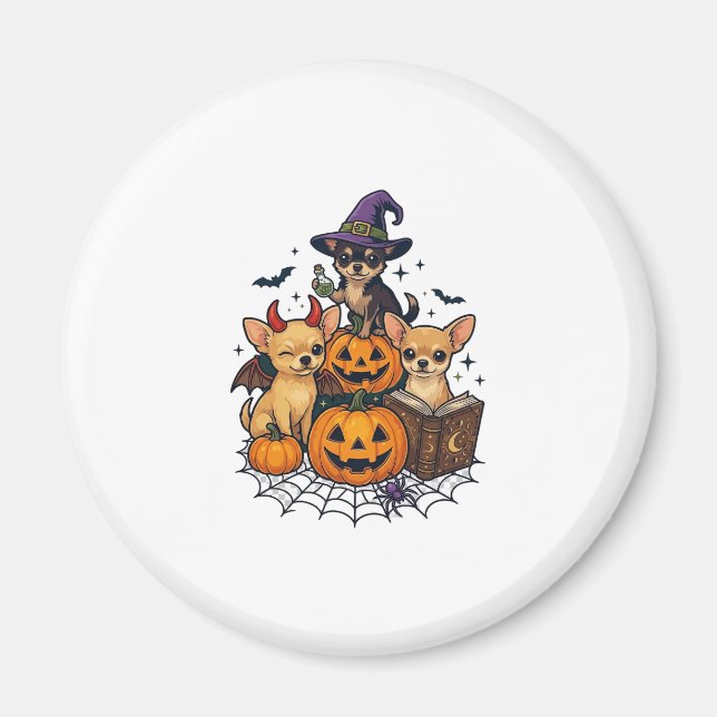 Halloween Chihuahua Hundar Pumpa Häxa Hatt Trollfo Magnet (Framsidan)