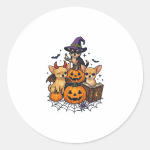 Halloween Chihuahua Hundar Pumpa Häxa Hatt Trollfo Runt Klistermärke