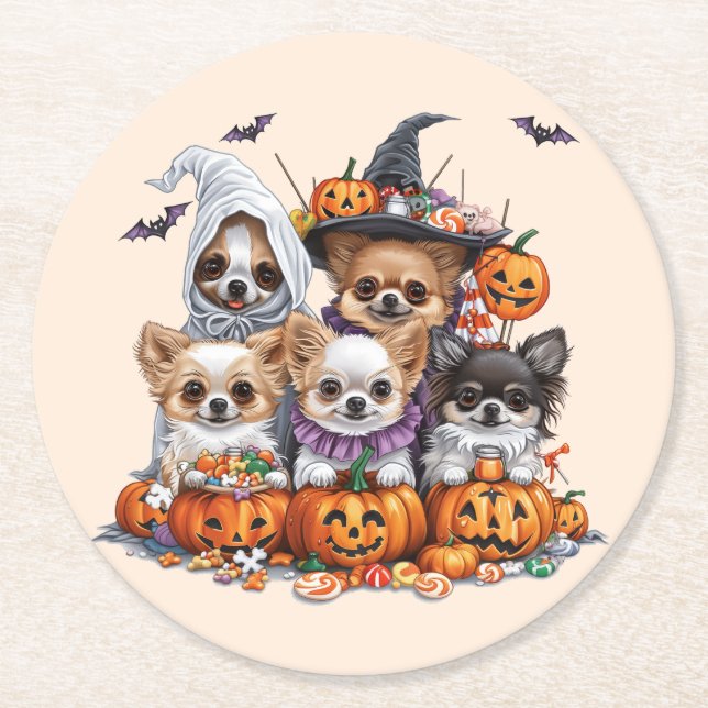 Halloween Chihuahua Hundar Underlägg Papper Rund (Framsidan)