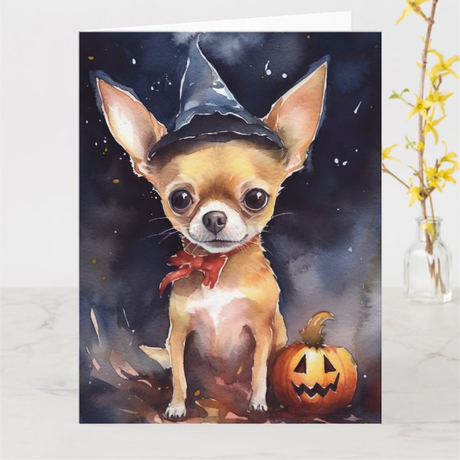 Halloween-chihuahua med pumpor läskig kort (Gul blomma)
