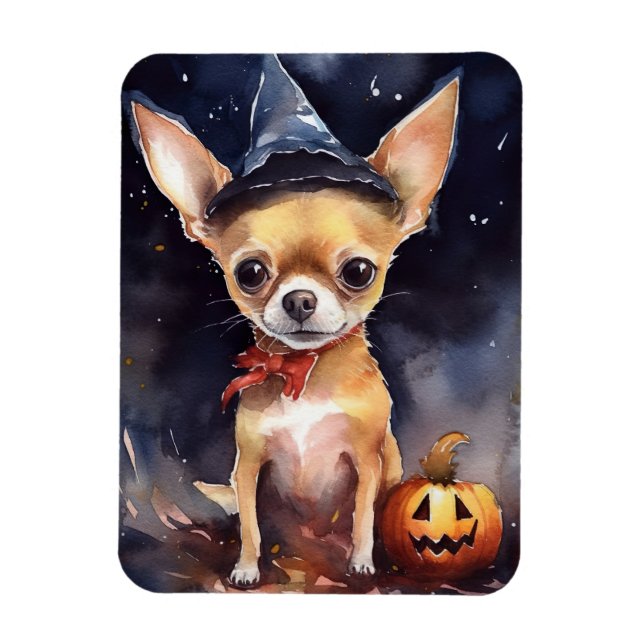 Halloween chihuahua med pumpor Scary Magnet (Vertikal)