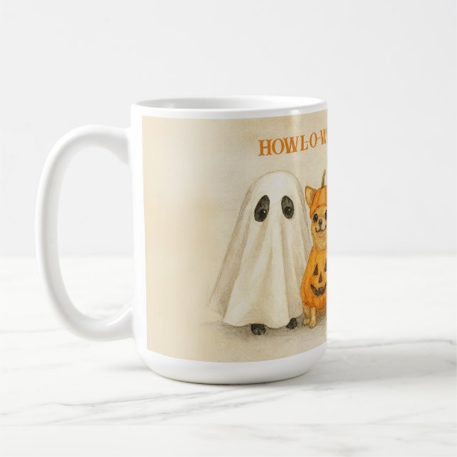 Halloween Chihuahua-mugg – Söt spöke, pumpa,  Kaffemugg (Vänster)