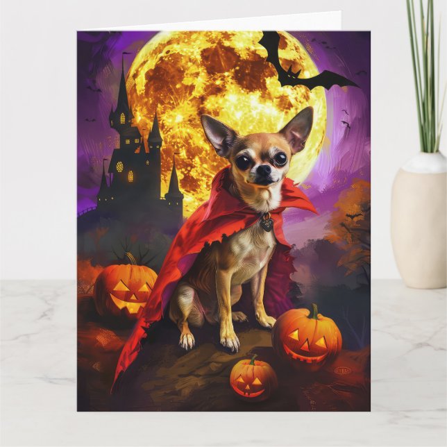 Halloween Chihuahua Vampire Pumpkins Scary Kort (Framsida)