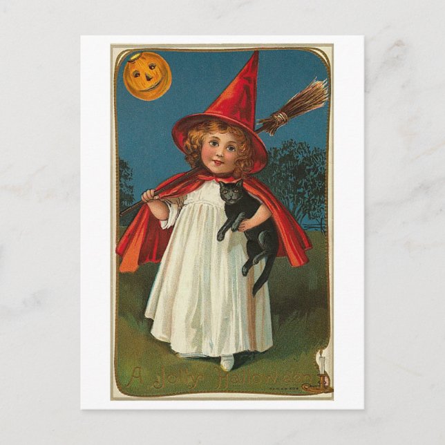 Halloween Child och Black Cat Vykort (Framsida)