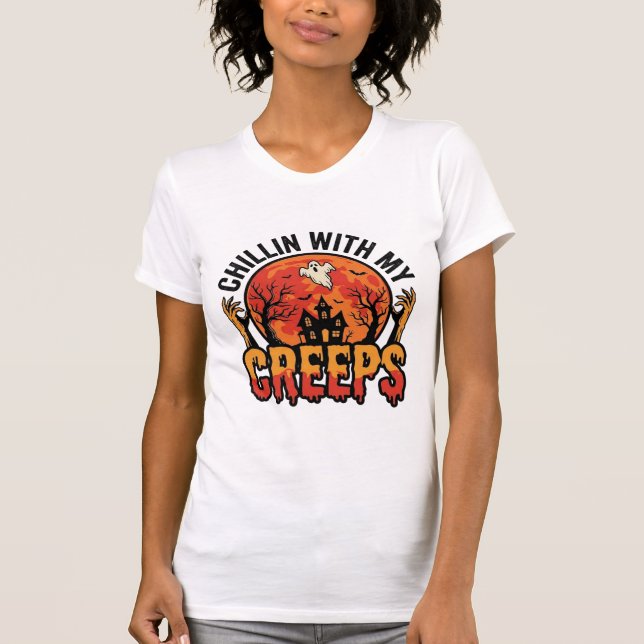 Halloween Chillin Med Mina Kusiner Vintage T-Shirt (Framsida)