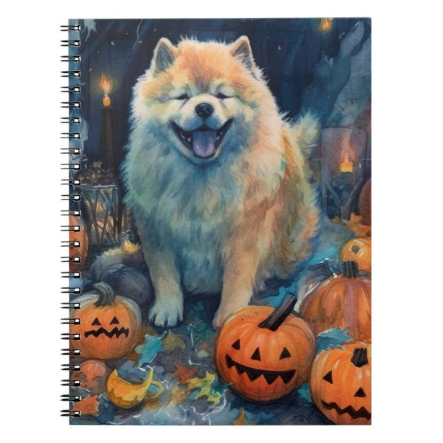 Halloween Chow Chow Med Pumpor Skräckinjagande Anteckningsbok (Framsidan)