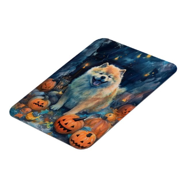 Halloween Chow Chow with Pumpkins Scary Magnet (Vänstra Sidan)