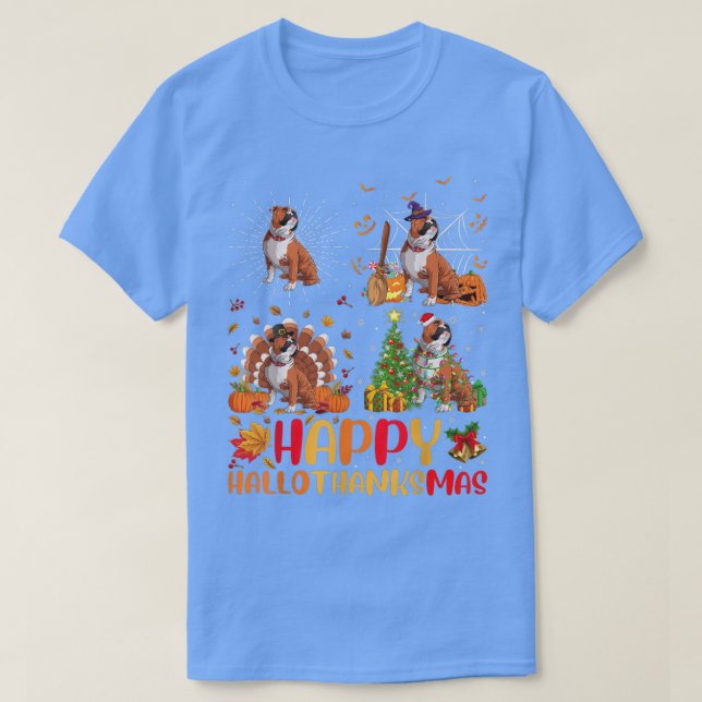 Halloween Christmas Funny English Bulldog Hallotha T Shirt (Design framsida)