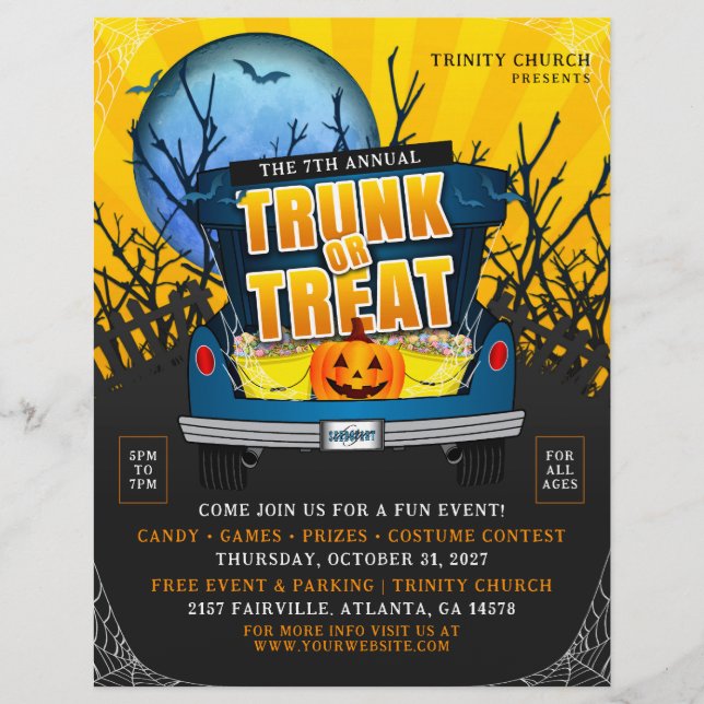 Halloween Church Trunk eller Treat Event Reklamblad (Framsidan)