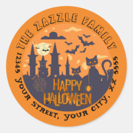 Halloween City med förtjusande svarta katter Runt Klistermärke