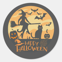 Halloween City och svarta katter Runt Klistermärke