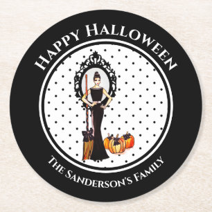 Halloween Classic Elegant Black Dress Polka dots Underlägg Papper Rund