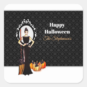 Halloween Classic Elegant Long Black Dress Canvas Fyrkantigt Klistermärke