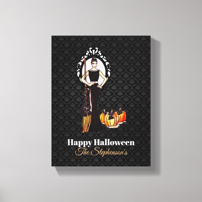 Halloween Classic Elegant Long Black Dress Canvastryck (Framsida)