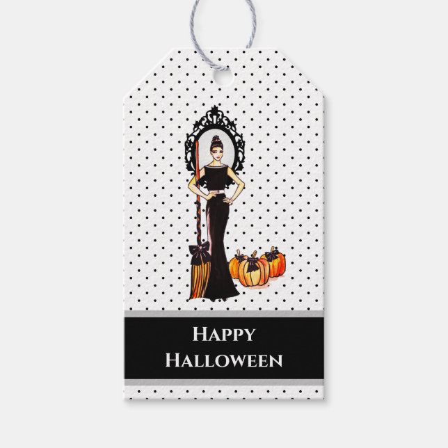 Halloween Classic Elegant Long Black Dress Mode Presentetikett (Framsidan)