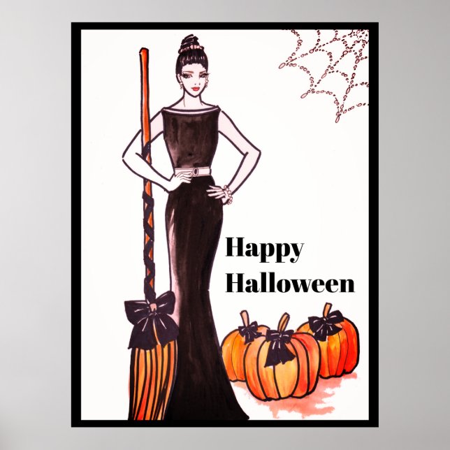 Halloween Classic Elegant Long Black Dress Poster (Framsidan)