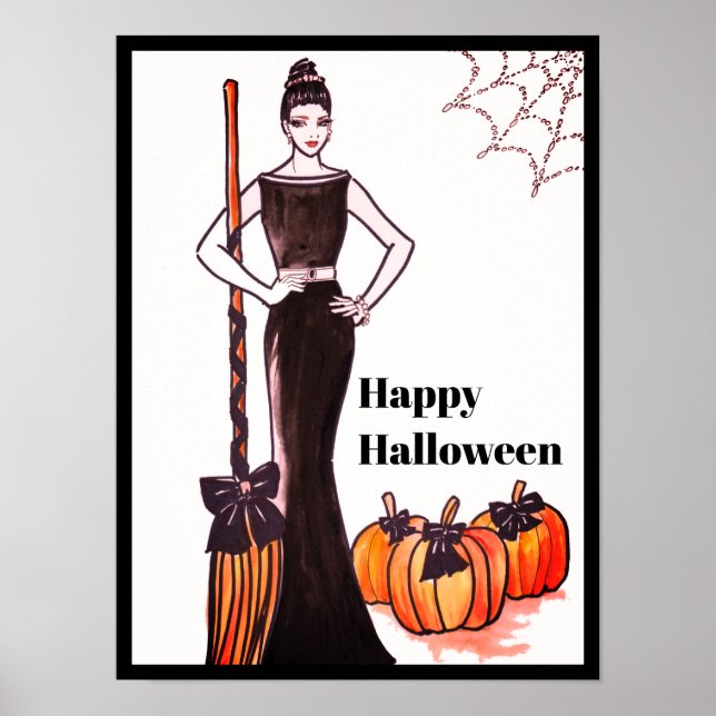Halloween Classic Elegant Long Black Dress Poster (Framsidan)