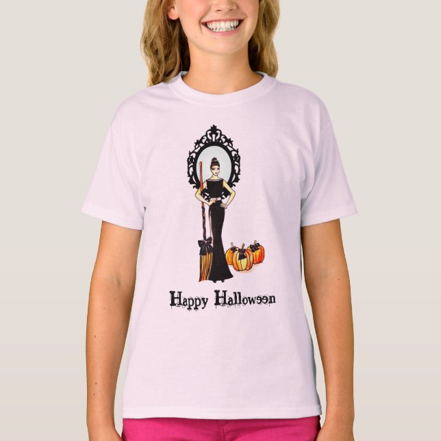 Halloween Classic Elegant Long Black Dress T Shirt (Framsida)